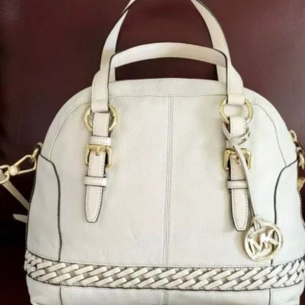 MICHAEL KORS GLADSTONE VANILLA LEATHER LG SATCHEL BAG NWT! - Picture 6 of 12